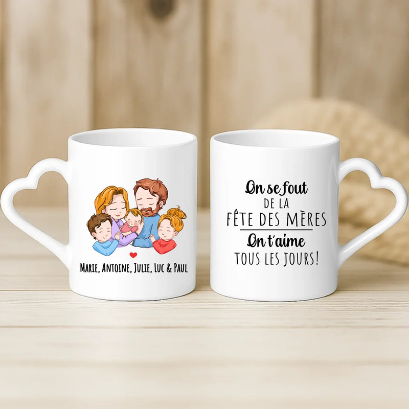 Cadeau personnalisé - mug blanc avec anse en forme de cœur et prénom imprimé – idée cadeau romantique de Love & Faith