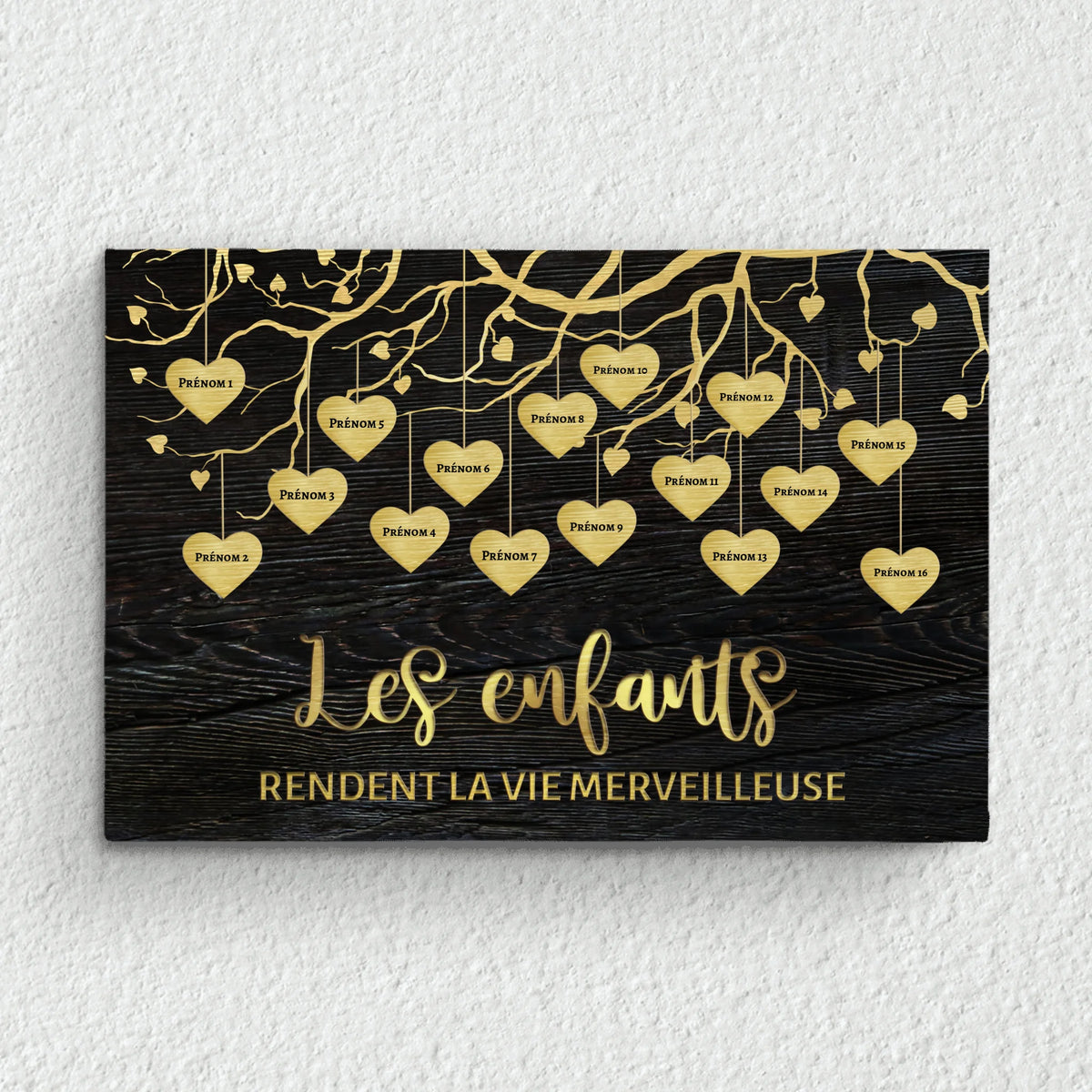 Toile personnalisée petits-enfants grands-parents avec prénoms, impression couleurs vives et cadre bois