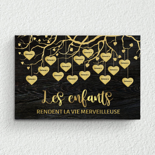 Toile personnalisée petits-enfants grands-parents avec prénoms, impression couleurs vives et cadre bois