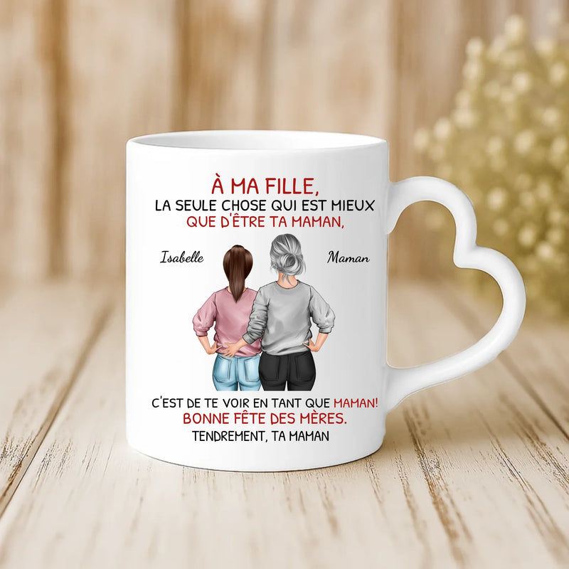 Cadeau personnalisé - mug blanc avec anse en forme de cœur et prénom imprimé – idée cadeau romantique de Love & Faith