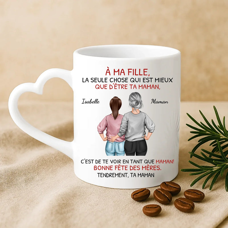 Cadeau personnalisé - mug blanc avec anse en forme de cœur et prénom imprimé – idée cadeau romantique de Love & Faith