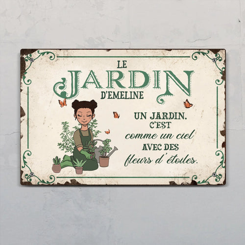 Pancarte de porte personnalisée jeune jardinière en Alu-Dibond, design floral extérieur avec prénoms customisables
