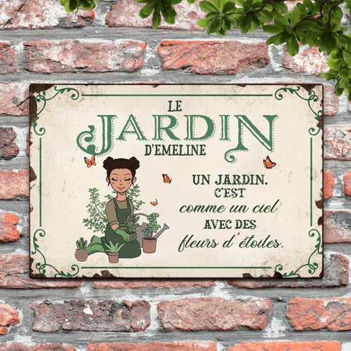 Pancarte de porte personnalisée jeune jardinière en Alu-Dibond, design floral extérieur avec prénoms customisables – Motiv 2