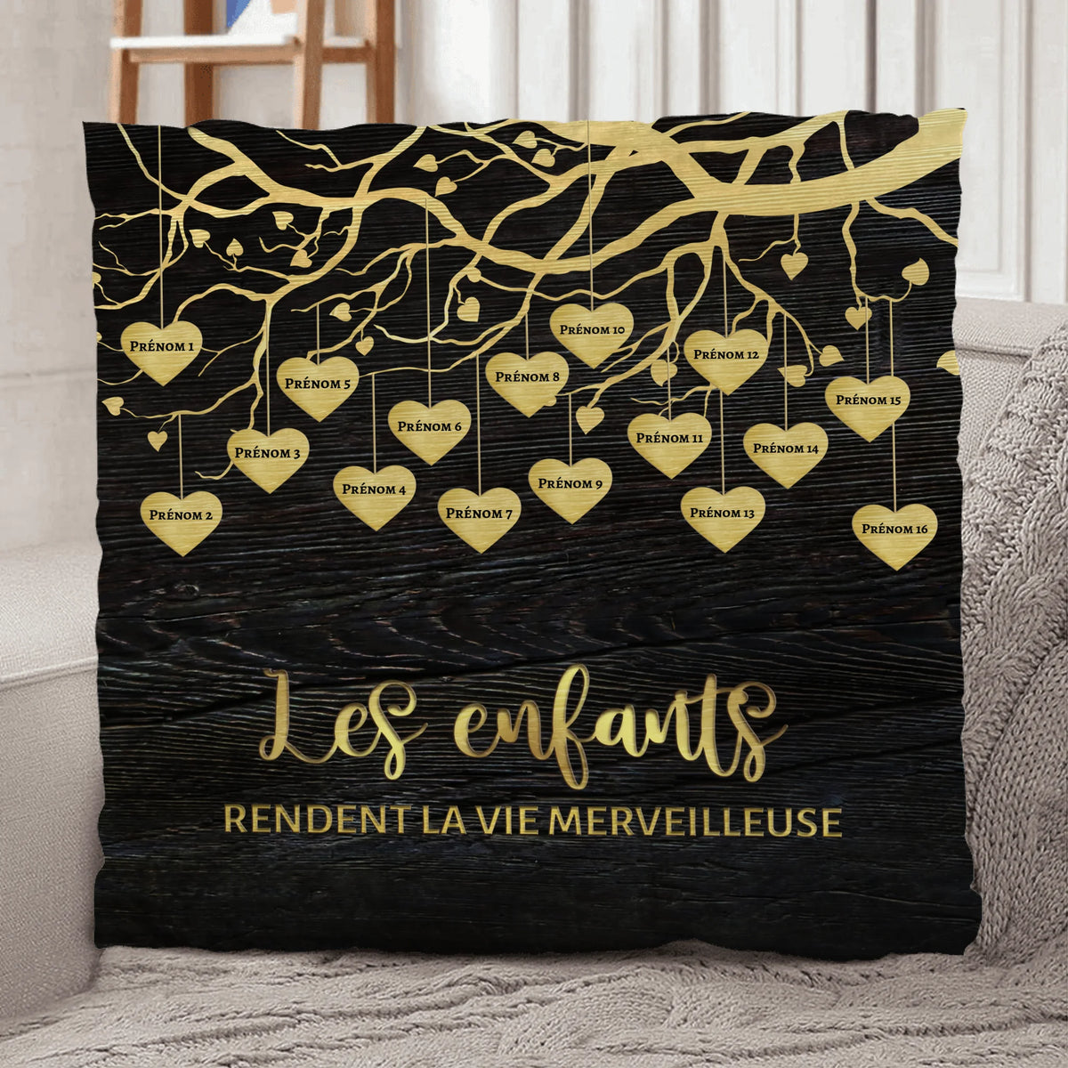 Coussin personnalisé Les petits-enfants pour grands-parents avec prénoms enfants, peluche premium doux