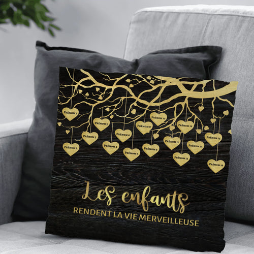 Coussin personnalisé Les petits-enfants pour grands-parents avec prénoms enfants, peluche premium doux – Motiv 2