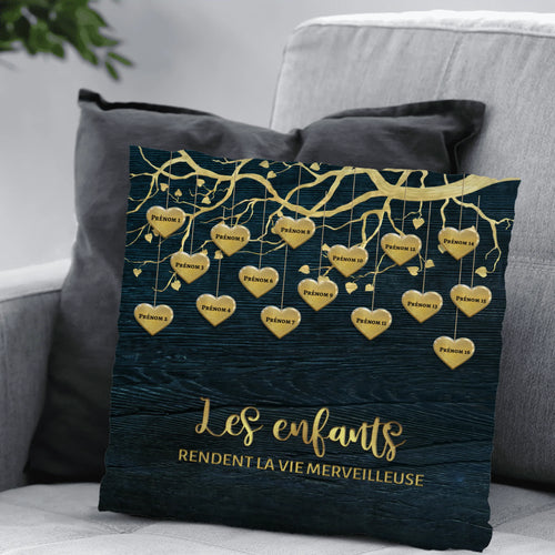 Coussin personnalisé grands-parents Les petits-enfants d'or avec prénoms, peluche premium douce et moelleuse – Motiv 2