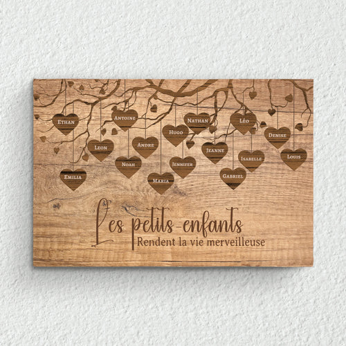 Toile personnalisée Les petits-enfants pour maman mamie, impression couleurs vives avec cadre bois