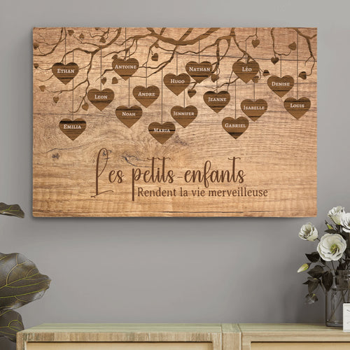 Toile personnalisée Les petits-enfants pour maman mamie, impression couleurs vives avec cadre bois – Motiv 2