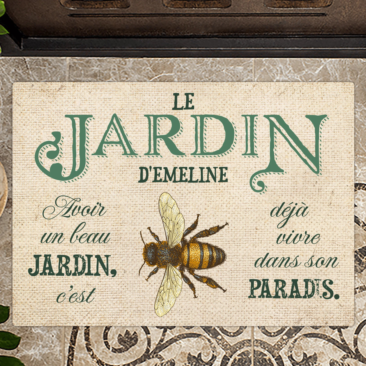 Paillasson personnalisé Joie dans le jardin avec design extérieur customisable, antidérapant et durable