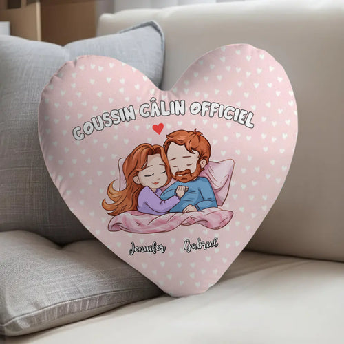 Coussin en forme de cœur personnalisé pour couples avec impression totale et design imprimé