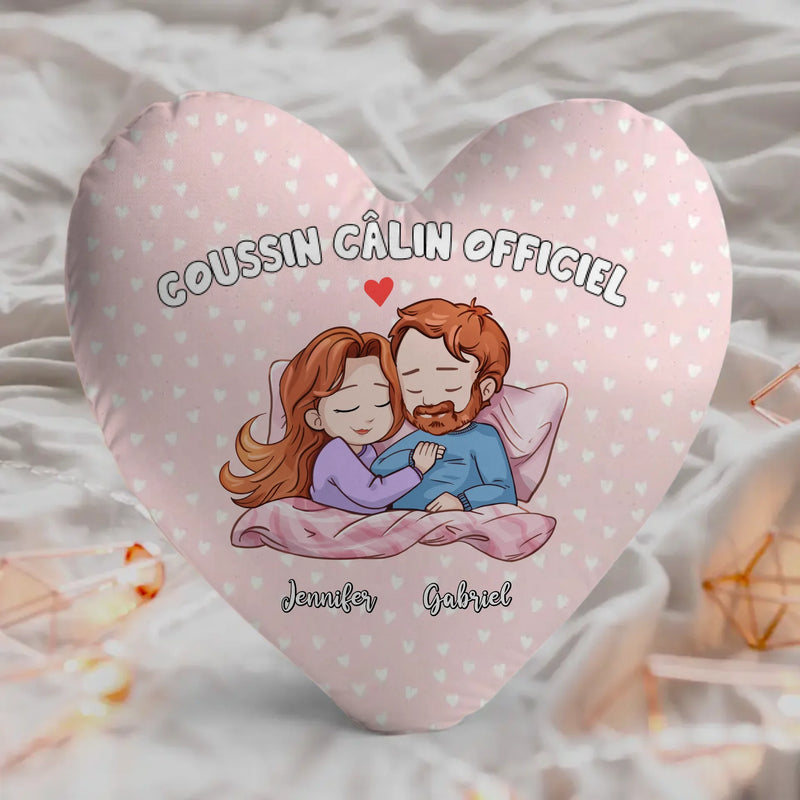 Coussin douillet officiel - Coussin en cœur personnalisé pour les couples, avec joli dessin imprimé