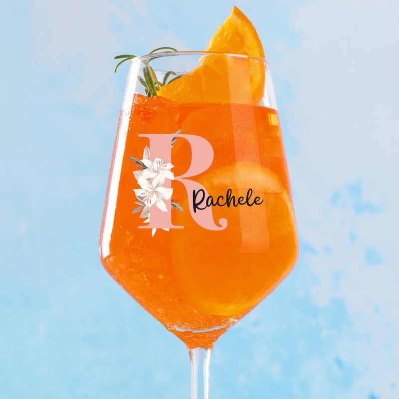 Fleur - Verre à vin personnalisé avec initiale et nom pour vous et vos amis