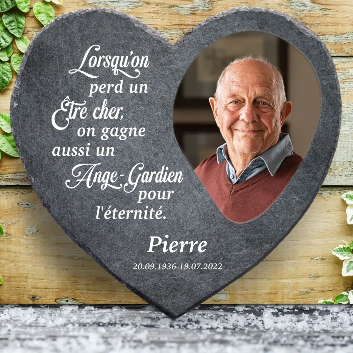 Cœur en ardoise personnalisé Ange gardien avec gravure prénom, design élégant résistant aux UV