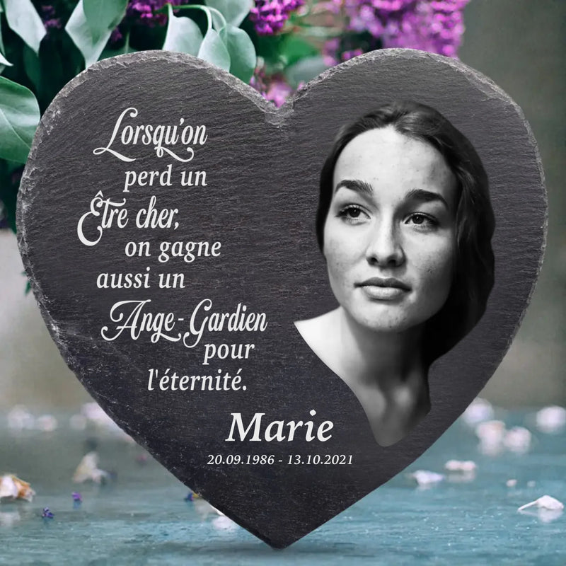 Ange gardien - Cœur en ardoise personnalisé