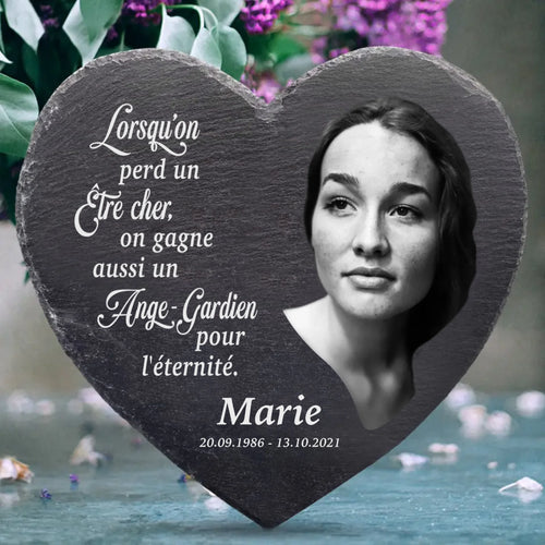 Cœur en ardoise personnalisé Ange gardien avec gravure prénom, design élégant résistant aux UV – Motiv 2