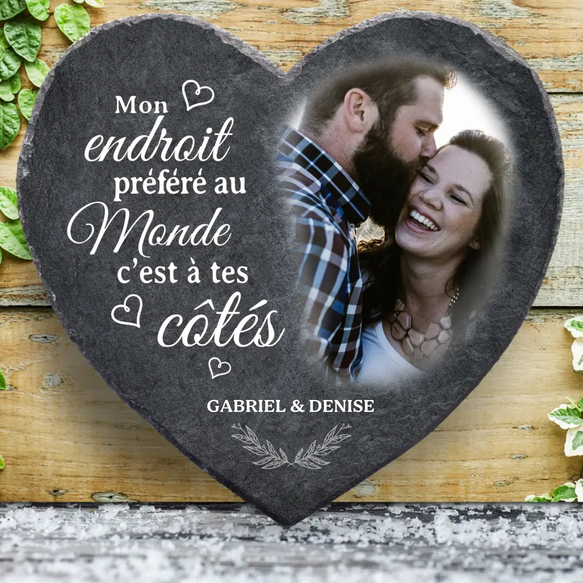 Cœur en ardoise personnalisable avec gravure résistante aux intempéries, cadeau couple À tes côtés