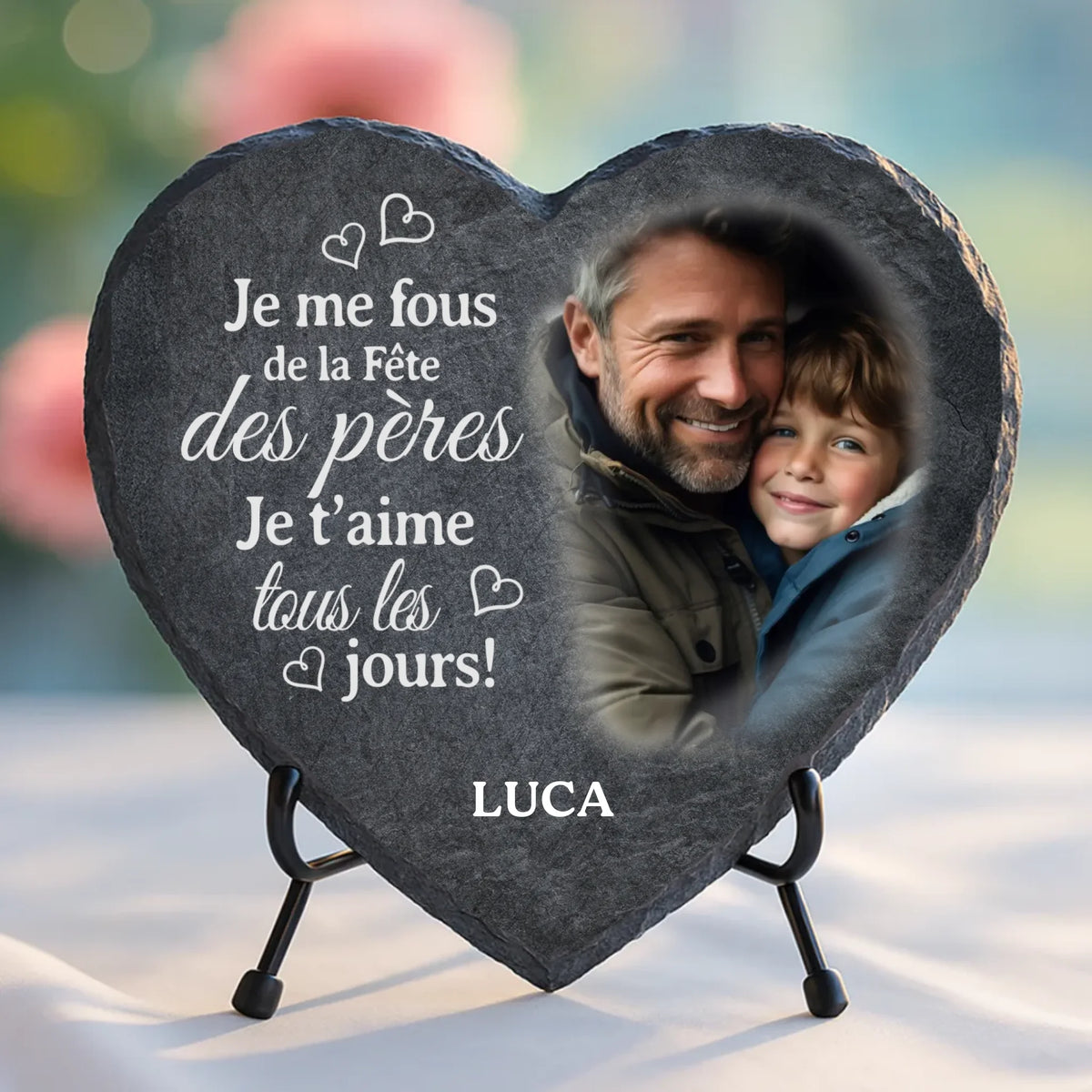 Cœur en ardoise personnalisé pour papa avec gravure UV résistante aux intempéries – cadeau Fête des pères