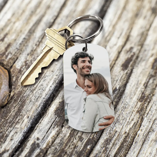 Porte-clés couple personnalisé Conduis prudemment en acier inoxydable brossé avec gravure recto verso – Motiv 2