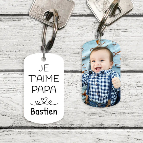 Porte-clés métal personnalisé Papa en acier inoxydable brossé avec impression recto verso