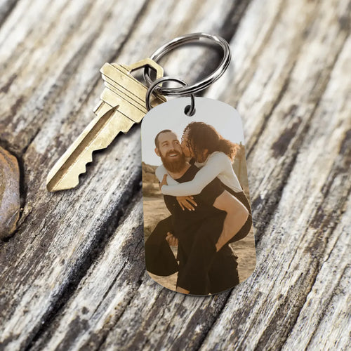Porte-clés couple Mon chéri personnalisé en acier inoxydable brossé avec impression recto verso – Motiv 2