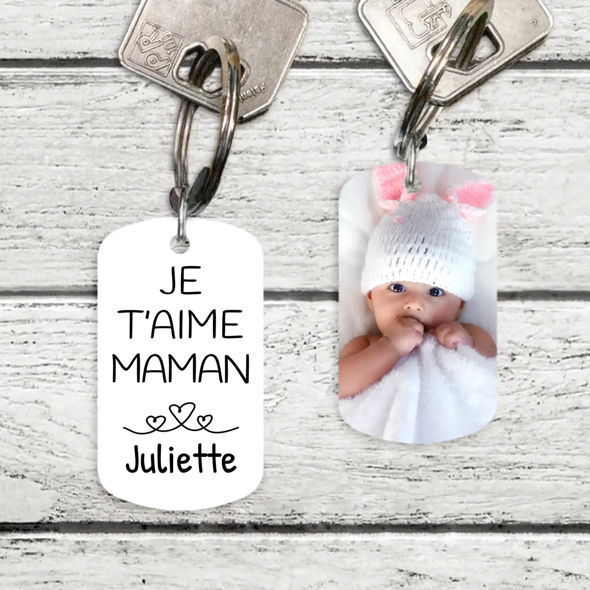 Porte-clés métal personnalisé Ma Maman avec impression recto verso, acier inoxydable brossé