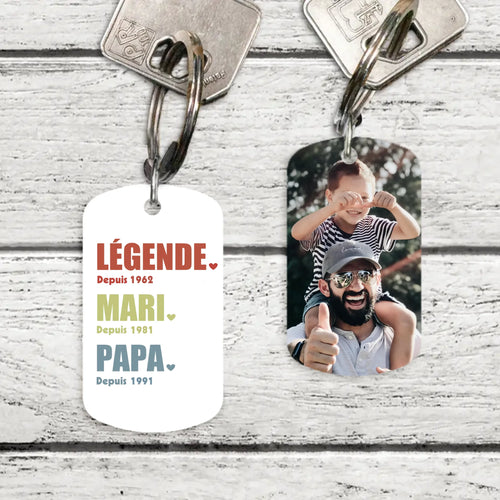 Porte-clés personnalisé métal papa mari papy, impression recto verso, acier inoxydable brossé