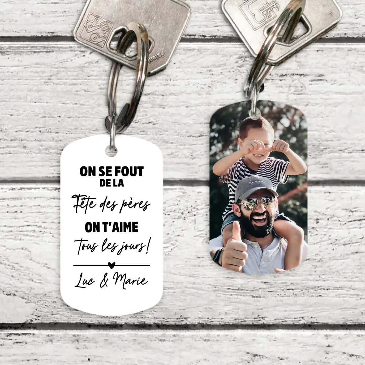 Porte-clés personnalisé en acier inoxydable brossé pour Papa, impression recto verso, cadeau fête des pères