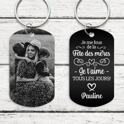 Porte-clés métal gravé personnalisé noir et blanc Parents, cadeau Fête des mères avec gravure deux côtés