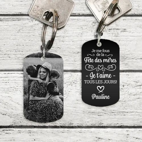 Porte-clés métal gravé personnalisé noir et blanc Parents, cadeau Fête des mères avec gravure deux côtés – Motiv 2