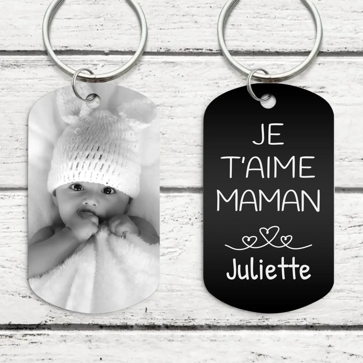 Porte-clés gravé personnalisé Ma Maman en alliage d'aluminium noirci avec gravure deux côtés