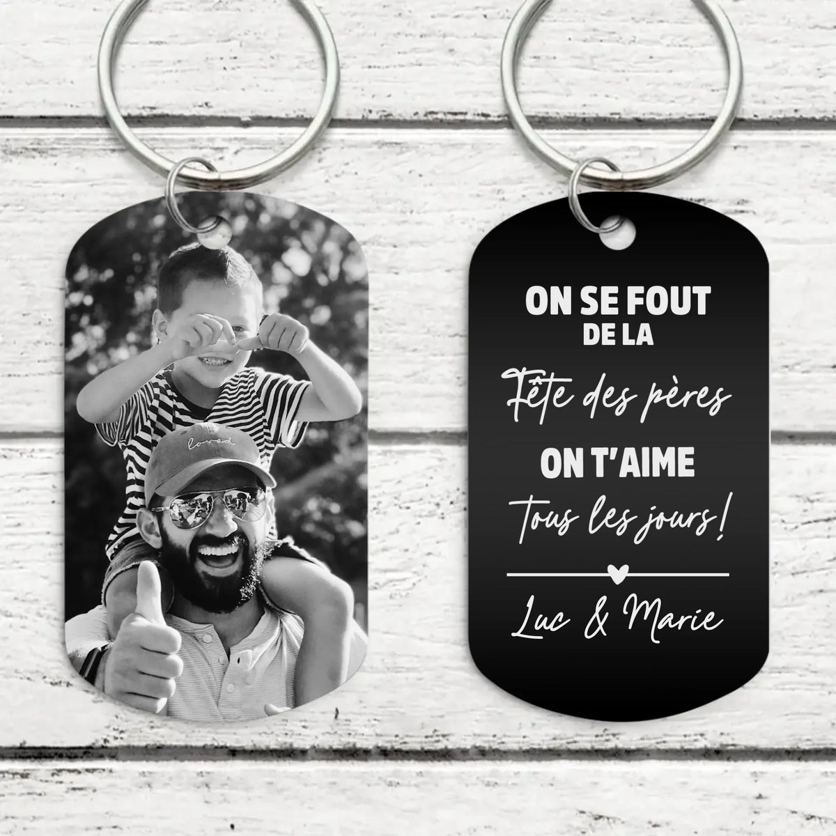 Porte-clés personnalisé gravé noir et blanc pour Papa, alliage d'aluminium avec gravure deux côtés