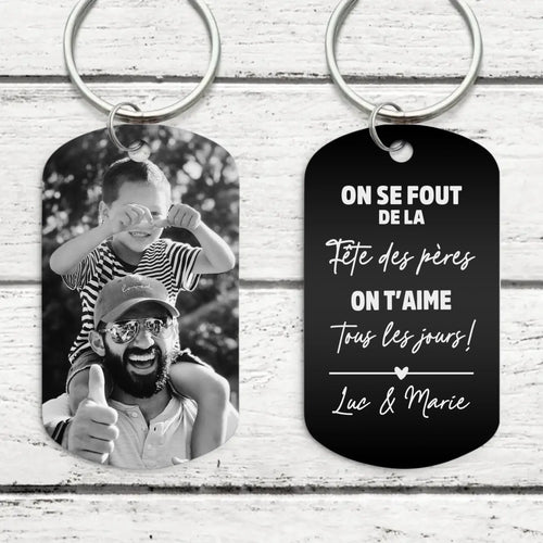 Porte-clés personnalisé gravé noir et blanc pour Papa, alliage d'aluminium avec gravure deux côtés