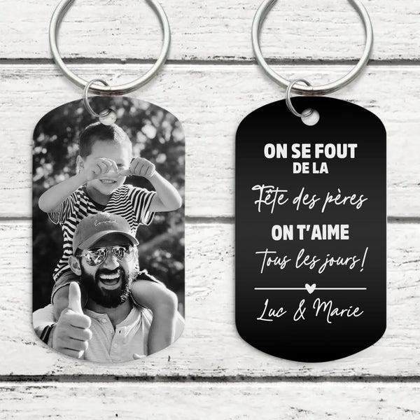Joyeuse fête des pères - Porte-clés personnalisé pour Papa (Gravé - Noir/Blanc)