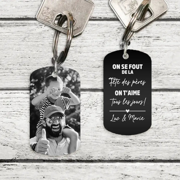 Joyeuse fête des pères - Porte-clés personnalisé pour Papa (Gravé - Noir/Blanc)