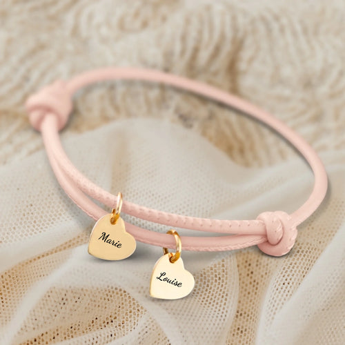 Bracelet en cuir personnalisé Amis avec pendentifs cœur gravés en acier inoxydable