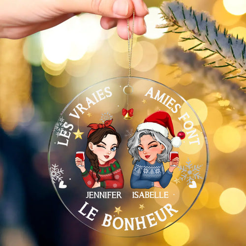 Décoration de Noël transparente personnalisable avec prénoms et illustrations Vieilles copines, en acrylique – Motiv 2