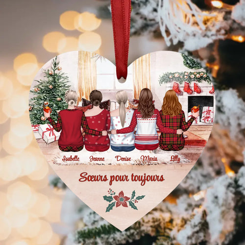 Décoration sapin bois personnalisable Meilleures sœurs Famille avec prénoms et design sur mesure – Motiv 2