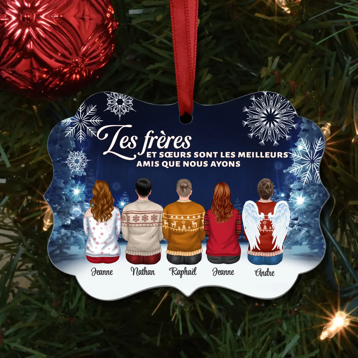 Décoration sapin personnalisée bois avec prénoms famille, pendentif Noël en famille
