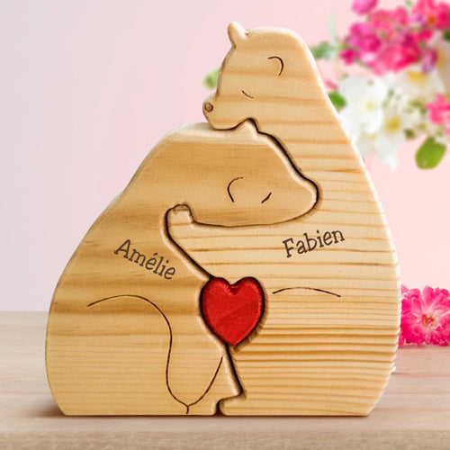 Famille d'ours en bois personnalisés avec prénoms gravés, décoration pour famille et couple – Motiv 2