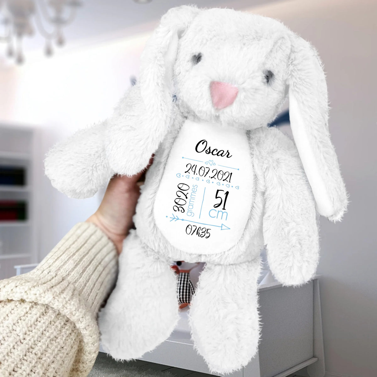 Peluche lapin personnalisable Mon Lapin, tissu doux moelleux, 34 cm, cadeau bébé et enfant