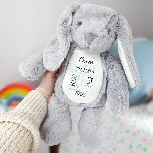 Peluche lapin personnalisable Mon Lapin, tissu doux moelleux, 34 cm, cadeau bébé et enfant – Motiv 2