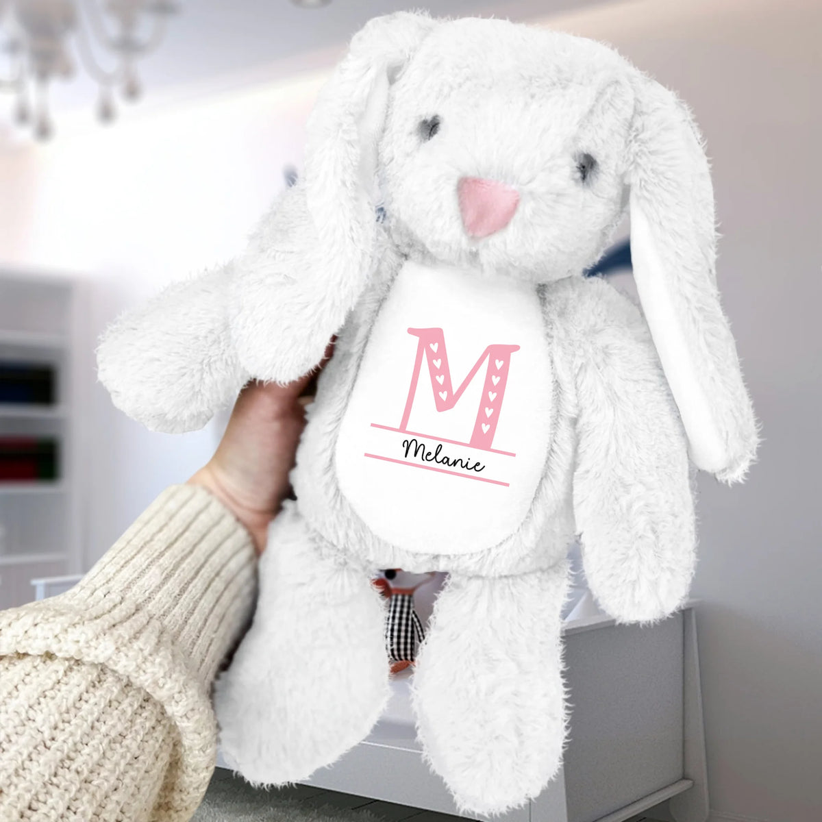 Lapin en peluche personnalisé Ton Lapin, peluche douce grise customizable avec prénom