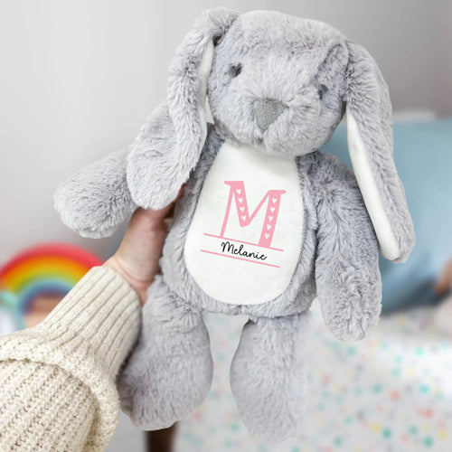Lapin en peluche personnalisé Ton Lapin, peluche douce grise customizable avec prénom – Motiv 2