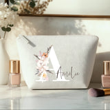 Ton initiale - Trousse de maquillage en feutre avec initiale florale et nom personnalisé