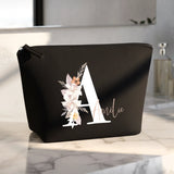 Ton initiale - Trousse de maquillage en feutre avec initiale florale et nom personnalisé