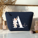 Ton initiale - Trousse de maquillage en feutre avec initiale florale et nom personnalisé
