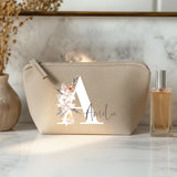 Ton initiale - Trousse de maquillage en feutre avec initiale florale et nom personnalisé