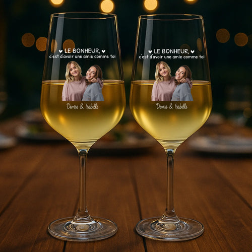 Verre à vin personnalisé Besties avec photo et citation pour meilleures amies, 450 ml, gravure UV-DTF – Motiv 2