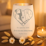 Cadeau personnalisé : photophore blanc et argent avec gravure de prénoms - fabriqué par Love & Faith