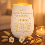 Cadeau personnalisé : photophore blanc et or avec gravure de prénoms - fabriqué par Love & Faith